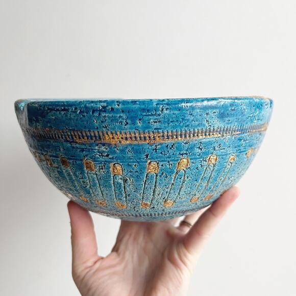 Vintage Bitossi Aldo Londi Safety Pin Design Rimini Blue Gold Ashtray Catchall - Picture 3 of 5